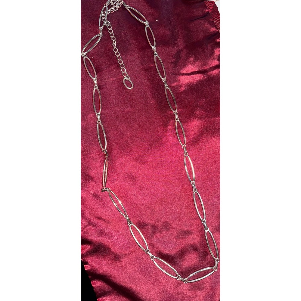 Silver Tone Long Open Oval Link Chain Necklace Adjustable 36 Inch Statement